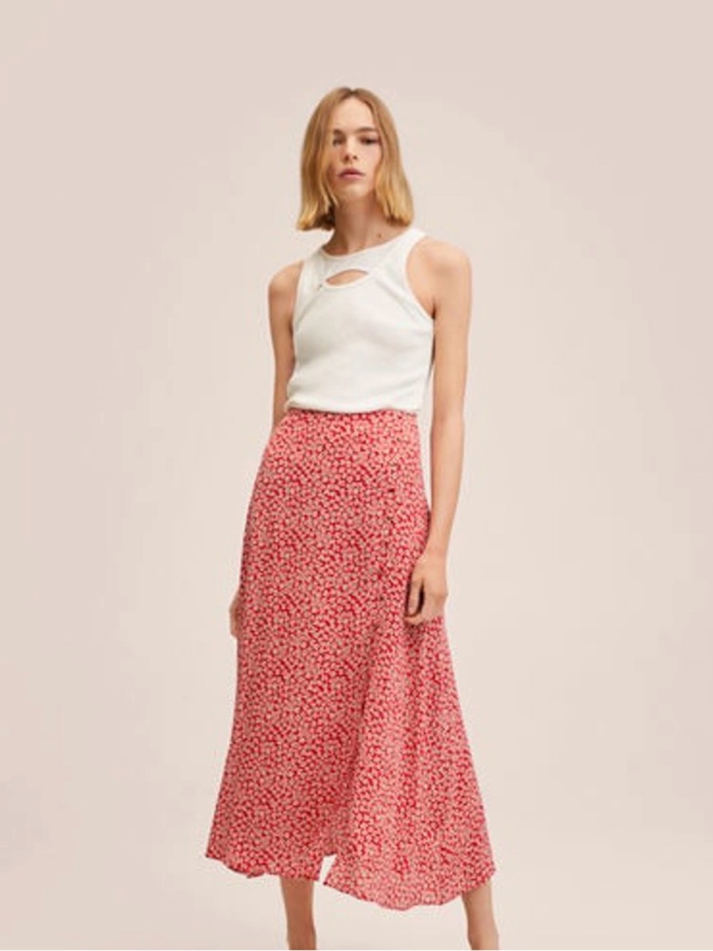 Mango Slit Red Floral Maxi Skirt